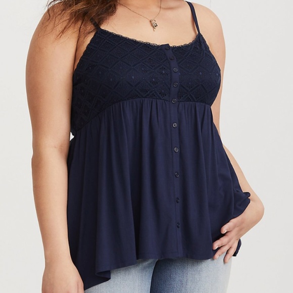 torrid Tops - Torrid 4 Navy Blue Lace Yoke Babydoll Soft